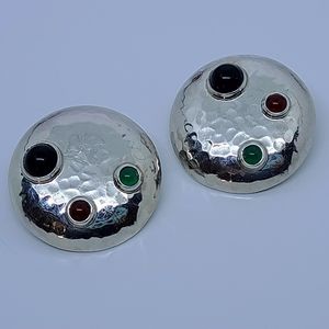 Vintage Designer Fer'j Hammered Taxco Sterling Clip-on earrings